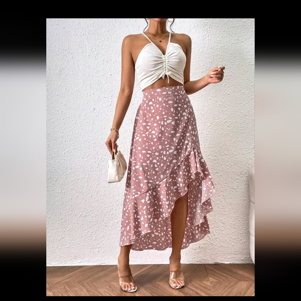 Pink Print Ruffle Hem Skirt - Picture 6 of 6